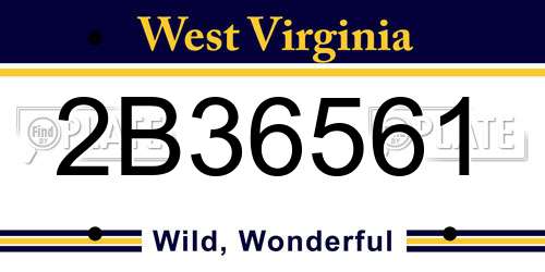 2B36561 West Virginia License Plate