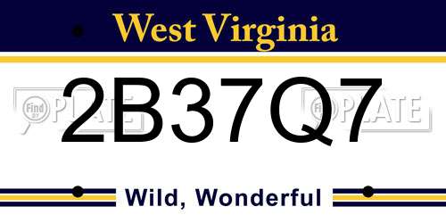 2B37Q7 West Virginia License Plate