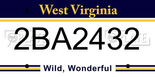 2BA2432 West Virginia License Plate