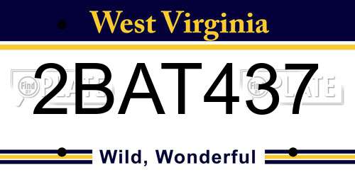 2BAT437 West Virginia License Plate