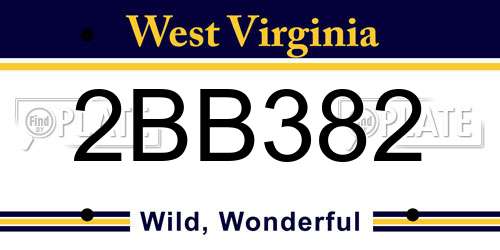 2BB382 West Virginia License Plate