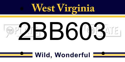2BB603 West Virginia License Plate
