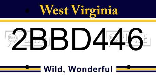 2BBD446 West Virginia License Plate