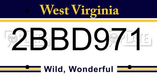 2BBD971 West Virginia License Plate