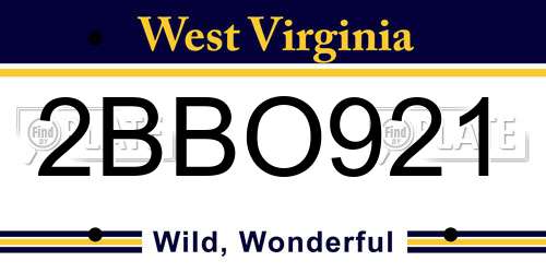 2BBO921 West Virginia License Plate