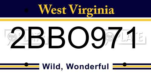 2BBO971 West Virginia License Plate