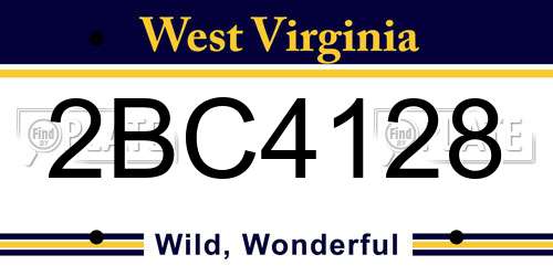 2BC4128 West Virginia License Plate