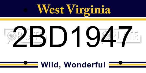 2BD1947 West Virginia License Plate