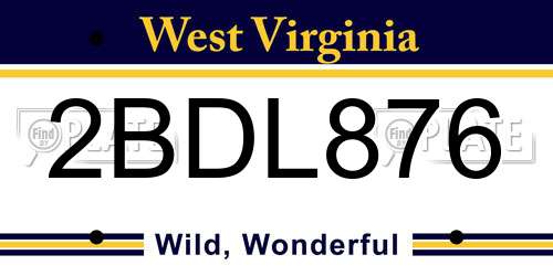 2BDL876 West Virginia License Plate
