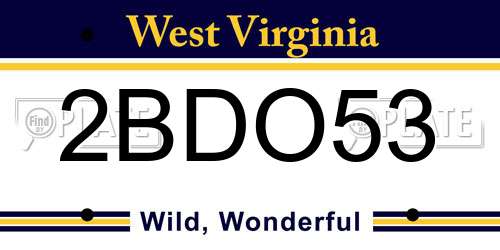 2BDO53 West Virginia License Plate