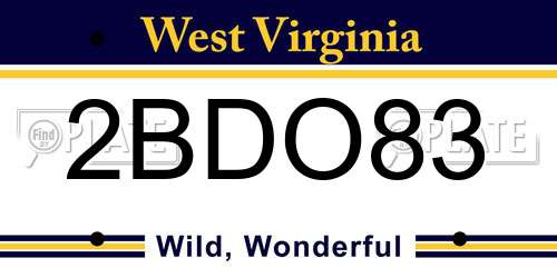 2BDO83 West Virginia License Plate