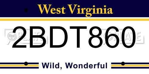 2BDT860 West Virginia License Plate