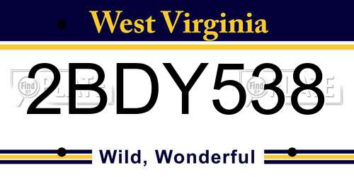 2BDY538 West Virginia License Plate