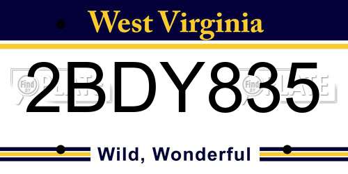 2BDY835 West Virginia License Plate