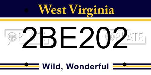 2BE202 West Virginia License Plate