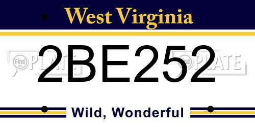2BE252 West Virginia License Plate