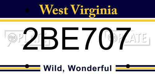 2BE707 West Virginia License Plate