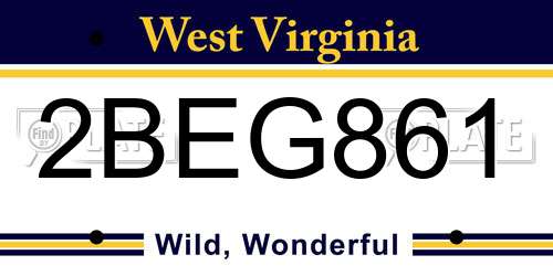 2BEG861 West Virginia License Plate
