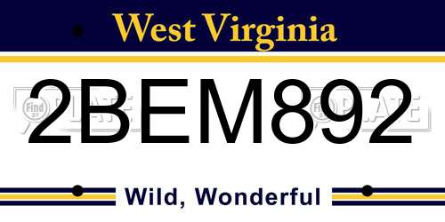 2BEM892 West Virginia License Plate