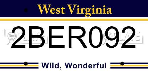 2BER092 West Virginia License Plate