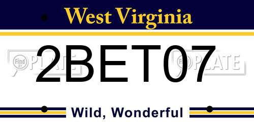 2BET07 West Virginia License Plate