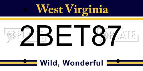 2BET87 West Virginia License Plate