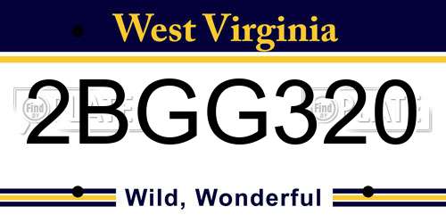 2BGG320 West Virginia License Plate