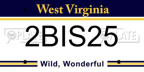 2BIS25 West Virginia License Plate