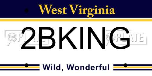 2BKING West Virginia License Plate
