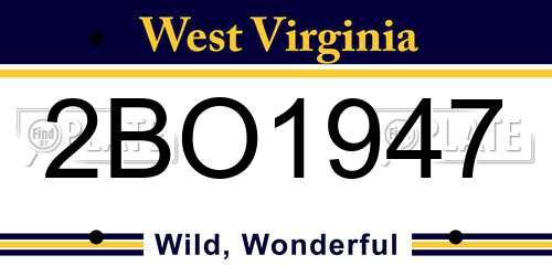 2BO1947 West Virginia License Plate