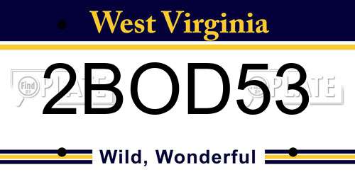 2BOD53 West Virginia License Plate