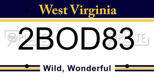 2BOD83 West Virginia License Plate