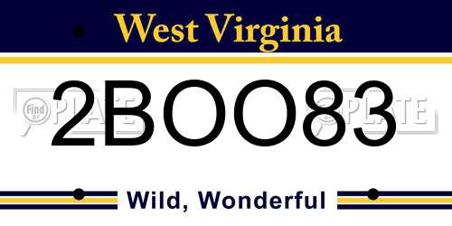 2BOO83 West Virginia License Plate