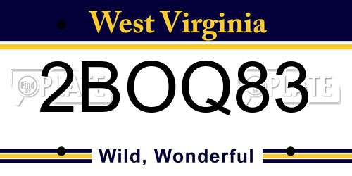 2BOQ83 West Virginia License Plate