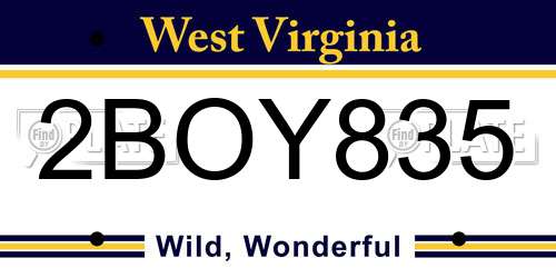 2BOY835 West Virginia License Plate