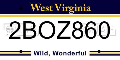 2BOZ860 West Virginia License Plate