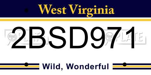 2BSD971 West Virginia License Plate