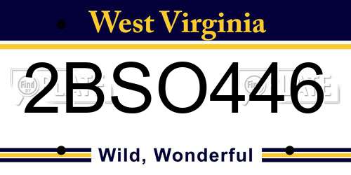 2BSO446 West Virginia License Plate
