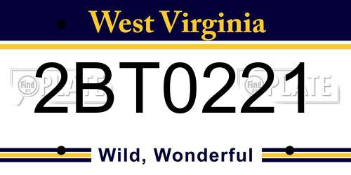 2BT0221 West Virginia License Plate