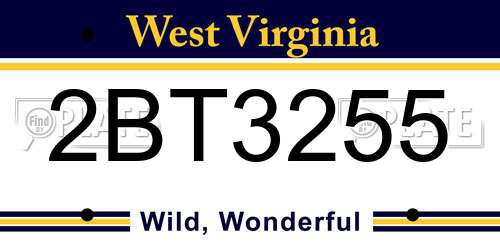 2BT3255 West Virginia License Plate
