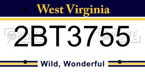 2BT3755 West Virginia License Plate