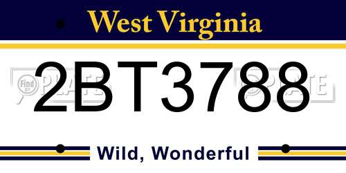 2BT3788 West Virginia License Plate
