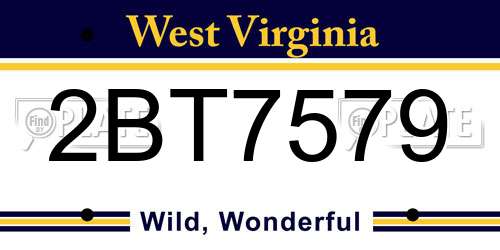 2BT7579 West Virginia License Plate
