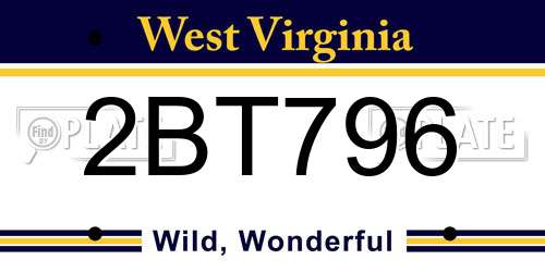 2BT796 West Virginia License Plate