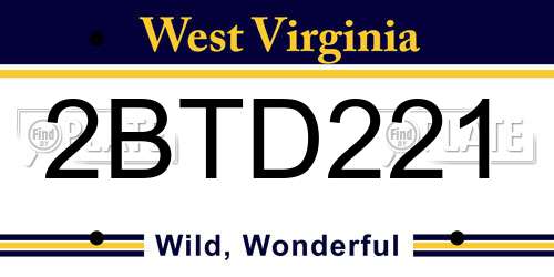 2BTD221 West Virginia License Plate