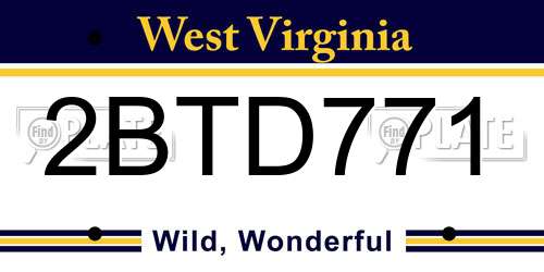 2BTD771 West Virginia License Plate