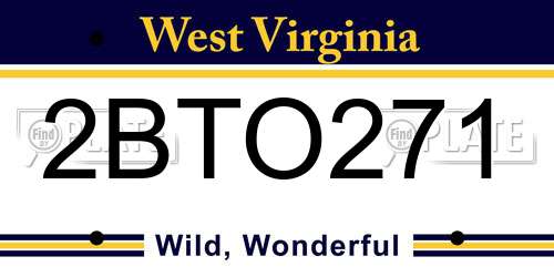 2BTO271 West Virginia License Plate