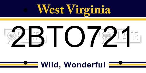 2BTO721 West Virginia License Plate