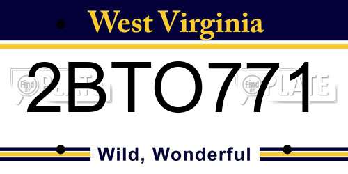 2BTO771 West Virginia License Plate
