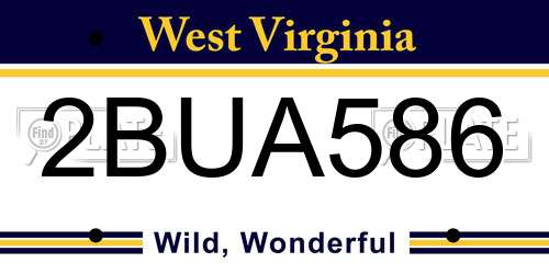 2BUA586 West Virginia License Plate